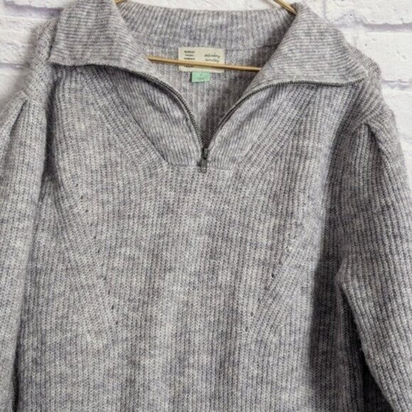 Anthropologie Saturday/Sunday Vivian Sweater Dress M Gray Knit 1/4 Zip Sporty - Picture 4 of 7